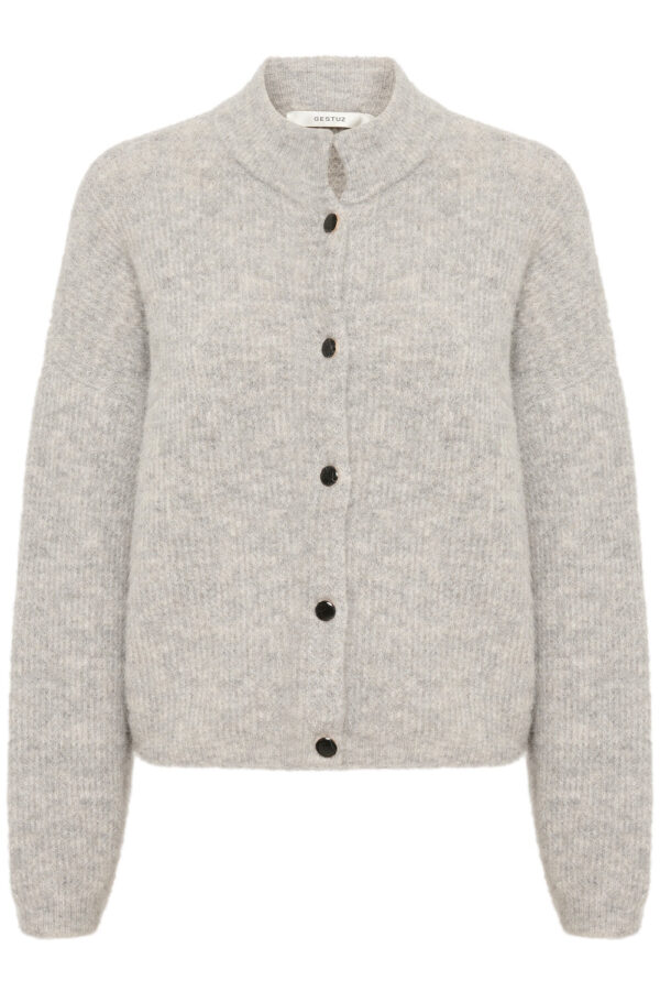 Gestuz - AlphaGZ cardigan  - grå - Size (xl) - Tøj > Basics > Cardigans  Alpha cardiganen er designet i en lige silhuet med lange ærmer og høj hals. Cardiganen er gennemknappet foran med mørke kontrast knapper.