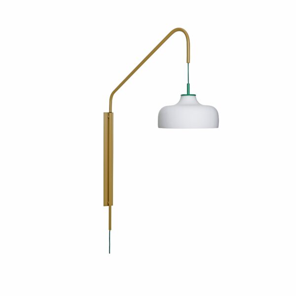 Hübsch - Current væglampe - khaki grøn/hvid - Lamper > Væglamper > Væglamper  Current væglampe fra Hübsch i glas og jern. Lampen er designet i en hvid lampeskærm og khaki grøn stang.