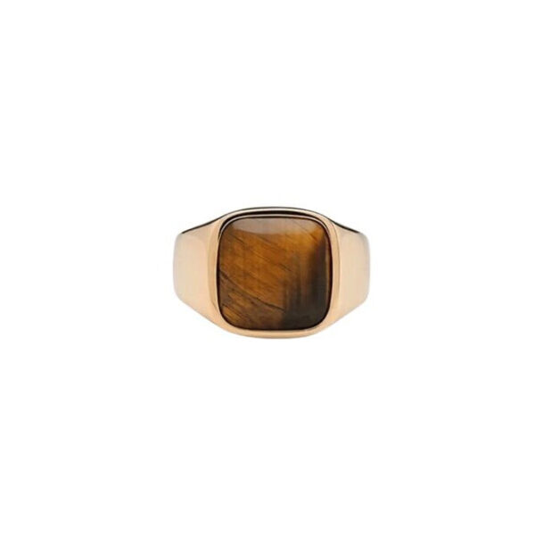 Ix Studios - IX Cushion Signet Tiger Eye ring - forgyldt - Smykker > Ringe > Ringe  Unisex signet ring med bløde kanter og Tiger Eye natursten. Smykkets topplade måler 14x14 mm. Ringen fås i forskellige størrelser. Smykket er unisex.