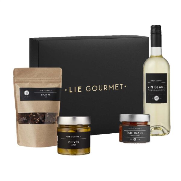 Lie Gourmet - Gaveæske Snack and Wine - Køkkenudstyr > Delikatesser > Delikatesser  Snack and Wine gaveæsken fra Lie Gourmet indeholder følgende: