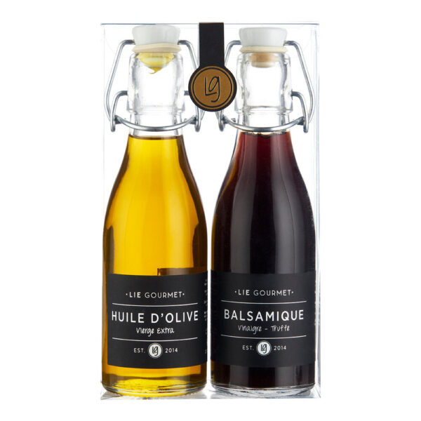 Lie Gourmet - Gaveæske olivenolie og balsamico med trøffel - Køkkenudstyr > Delikatesser > Olier  Dette gavesæt indeholder olivenolie fra Europa og balsamico med trøffel.