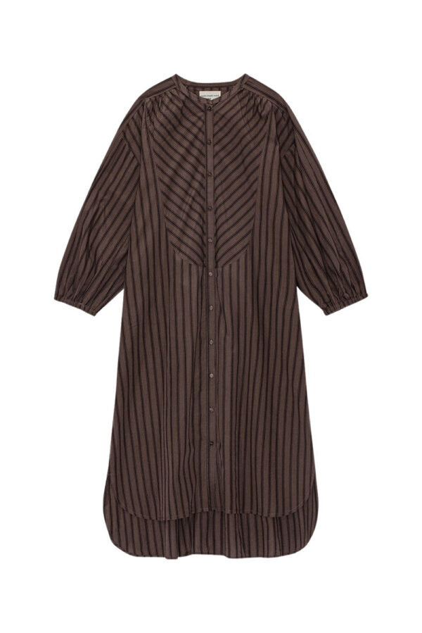 Moshi Moshi Mind - Lauren Stripe skjortekjole  - brun - Size (m/l) - Tøj > Kjoler > Midi kjoler  Lauren Stripe skjortekjolen er designet i en loose silhuet med gennemknappet front