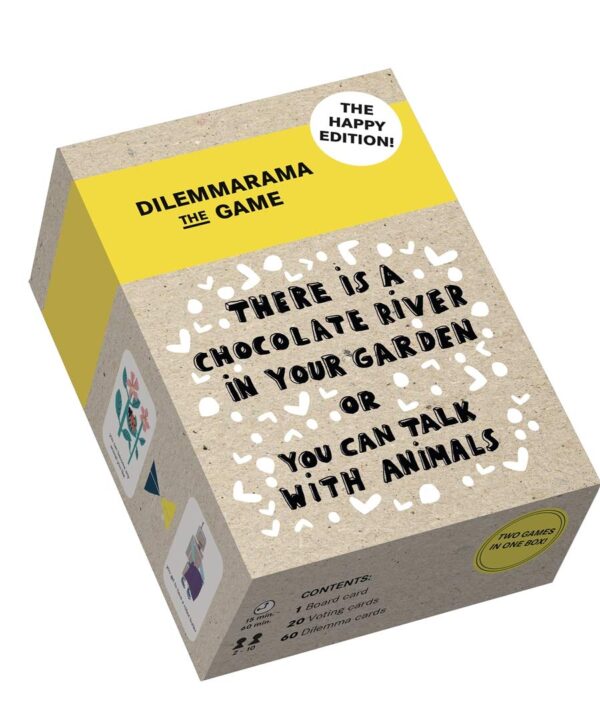 New Mags - Happy Edition Dilemmarama selskabsspil - Interiør > Selskabsspil > Selskabsspil  Dette selskabsspil har kun én regel - du SKAL vælge! I den glade udgave af Dilemmarama er der kun positive dilemmaer. Dilemmaer der giver et smil på læben