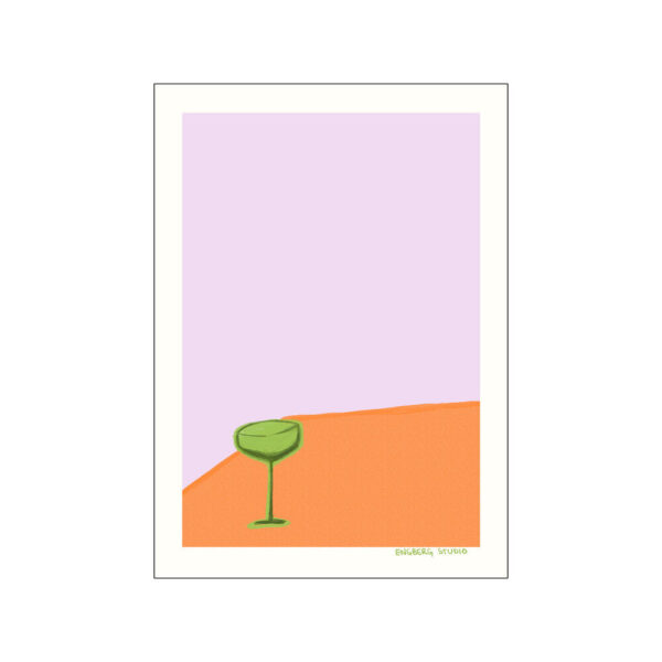 Poster & Frame - Just one more drink - Orange/pink - Interiør > Plakater & rammer > Plakater  Just one more drink plakaten er designet i et simpelt design med en pink og orange baggrund og et grønt champagneglas.