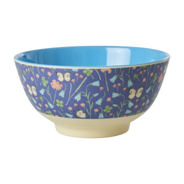 Rice - Melamine Butterfly Field Print Medium skål - 700 ml. - Borddækning > Skåle > Skåle  Melaminskål i RICEÂ´s cool Butterfly Field print i lilla. Skålen indre er i en lysere blå farve. Skålen er helt perfekt til morgenmad