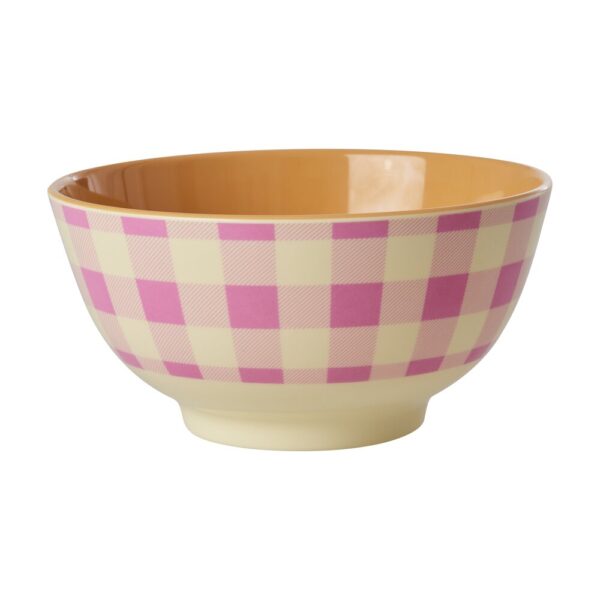 Rice - Melamine Check It Out Print Medium skål - 700 ml. - Borddækning > Skåle > Skåle  RICE melaminsål i et fint ternet print i pink og hvid. Skålen er helt perfekt til morgenmad