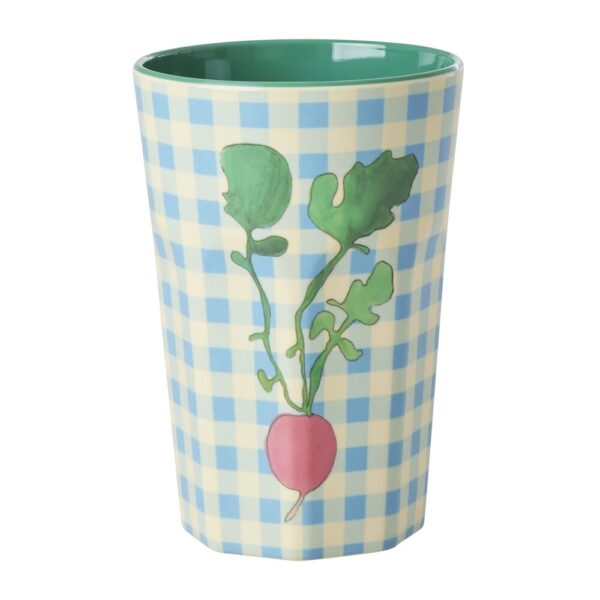 Rice - Melamine Ravishing Radish Print Tall kop - 400 ml. - Borddækning > Kopper & krus > Kopper uden hank  RICE&apos;s populære Tall melaminkop med Ravishing Radish print og en cool grøn farve indvendigt i koppen. Koppen kan bruges som drikkekrus