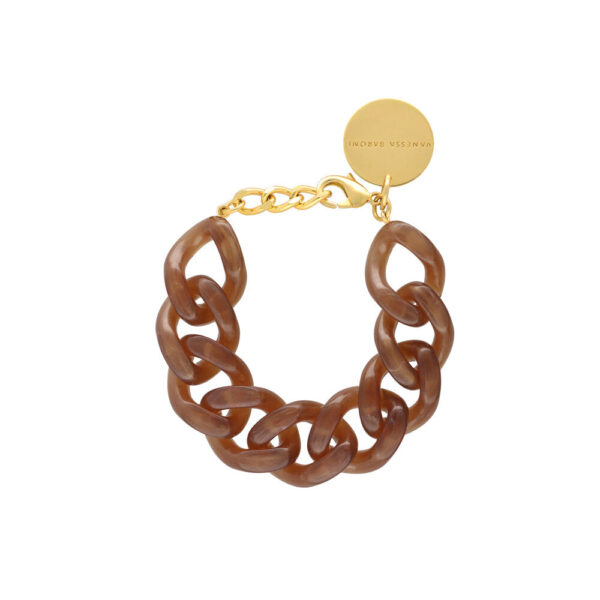 Vanessa Baroni - Flat Chain armbånd - Caramel Marble - Smykker > Armbånd > Armbånd  Dette Flat Chain armbånd med flotte og lette acetatled følger nemt håndleddets bevægelser. Armbåndet har en justerbar forgyldt messinglås