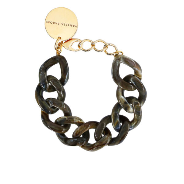 Vanessa Baroni - Flat Chain armbånd - Khaki Marble - Smykker > Armbånd > Armbånd  Dette Flat Chain armbånd med flotte og lette acetatled følger nemt håndleddets bevægelser. Armbåndet har en justerbar forgyldt messinglås