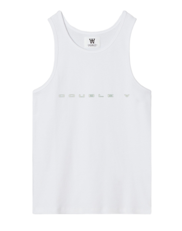 Wood Wood - Ark Spellout tank top  - hvid - Size (l) - Tøj > Basics > Toppe  Denne vare udgår af sortiment og sælges til udsolgt.